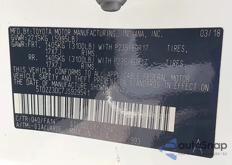 2018 Toyota Sienna L 7 Passenger из США, поврежденный, VIN 5TDZZ3DC7JS929541